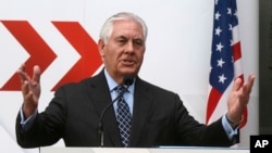 Menteri Luar Negeri Amerika Rex Tillerson berbicara pada pertemuan Menteri Luar Negeri di Wina, Austria, 7 Desember 2017.