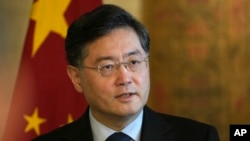 FILE - Chinese Foreign Minister Qin Gang, speaks during a press conference in Cairo, Egypt, Jan. 15, 2023. 