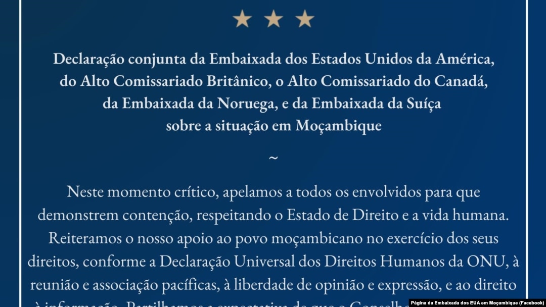 Declaração conjunta dos EUA, Reino Unido, Canadá, Noruega e Suíça sobre situação em Moçambique