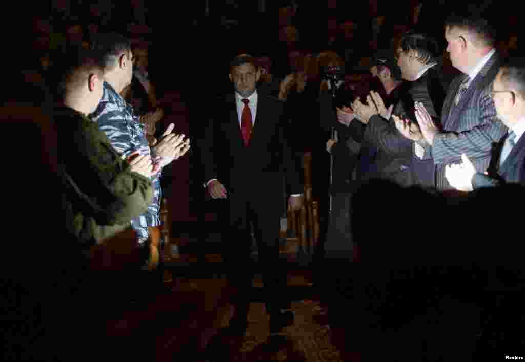 Alexander Zakharchenko, pro-Russian rebel leader of the self-proclaimed Donetsk People's Republic, at his inauguration ceremony, Donetsk, eastern Ukraine, Nov. 4, 2014.