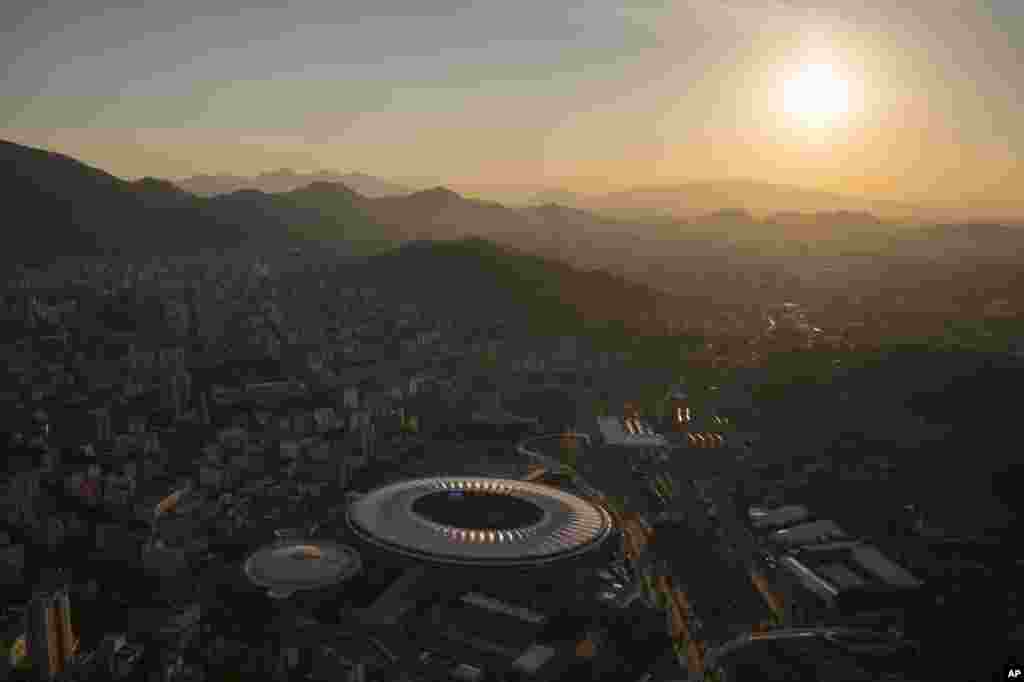 An aerial view of the Maracana stadium during sunset in Rio de Janeiro, Brazil, June 8, 2014.