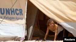 Seorang anak perempuan menampakkan diri dari tenda pengungsi Al Zaatri di kota Mafraq, dekat perbatasan Suriah (Foto: dok). Menurut badan pengungsi PBB (UNHCR), jumlah pengungsi Suriah sekarang sudah mencapai satu juta orang, Rabu (6/3).