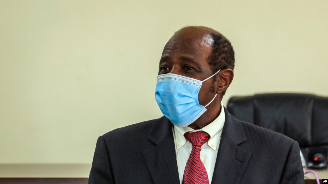 Paul Rusesabagina appears in front of media at the headquarters of the Rwanda Bureau of investigations building in Kigali, Rwanda, Aug. 31, 2020.