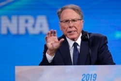 FILE - Nation Rifle Association Executive Vice President Wayne LaPierre speaks at the National Rifle Association Institute for Legislative Action Leadership Forum in Indianapolis, April 26, 2019.