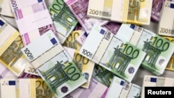 FILE - Euro currency bills are pictured at the Croatian National Bank in Zagreb, Croatia, May 21, 2019.