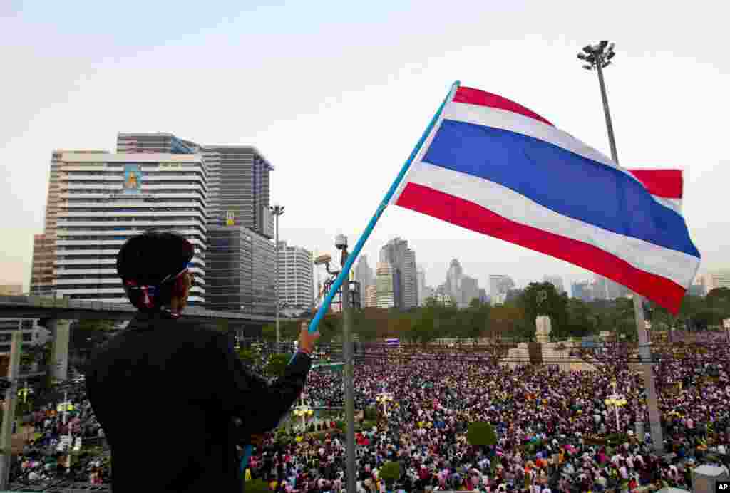 Tens of thousands of protesters marched through Thailand's capital paralyzing traffic and facing off with police outside the prime minister's residence in their latest mass rally against Thailand's government, Dec. 22, 2013, Bangkok, Thailand.