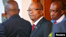 President Jacob Zuma leaves Tuynhuys, the office of the Presidency at Parliament in Cape Town, South Africa, Feb. 7, 2018. 