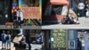 Conjunto de imágenes de personas sin hogar en diferentes calles del centro de San Francisco, California. 