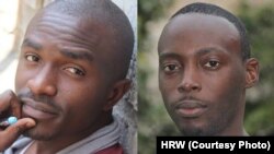 Deux activistes congolais arrêtés lors d’un atelier de la jeunesse pro-démocratie à Kinshasa, capitale de la République démocratique du Congo, le 15 mars 2015. Un an plus tard, ils sont toujours en détention. Fred Bauma, jeune activiste (à gauche) et Yves Makwambala (à droite)