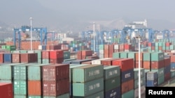 Containers are seen at a port in Lianyungang, Jiangsu Province, China, April 13, 2016.