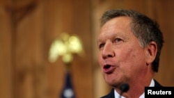 Ohio Governor John Kasich speaks at a press conference withdrawing as a U.S. Republican presidential candidate in Columbus, Ohio, May 4, 2016.