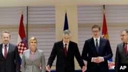 Lideri regiona Bakir Izbetbegović, Kolinda Grabar Kitarović, Dragan Čović, Aleksandar Vučić i Mladen Ivanić na sastanku u Mostaru. 