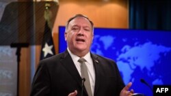 El secretario de Estado de EE.UU., Mike Pompeo, durante un encuentro con la prensa en el Departamento de Estado en Washington el 2 de septiembre de 2020.