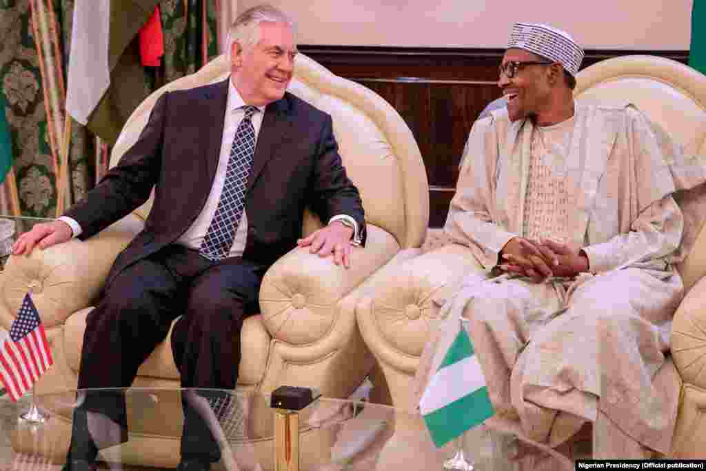  Sakataren Harkokin Wajen Amurka, Rex Tillerson tare da Shugaba Muhammadu Buhari yau a Fadar Shugaban Najeriya.