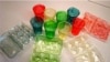 Cups and egg containers made of shrimp shell derived plastic are seen In this photo provided by the Wyss Institute.