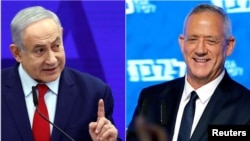 PM Israel Benjamin Netanyahu (kiri) dan pesaingnya, mantan kepala militer Benny Gantz