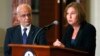 Chief Palestinian negotiator Saeb Erekat (L-R) and Israel's Justice Minister Tzipi Livni speak at a news conference at the end of talks at the State Department in Washington, July 30, 2013. I