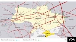 Map of gas pipelines from Russia into Ukraine, Europe.