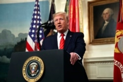 President Donald Trump speaks in the Diplomatic Room of the White House in Washington, Oct. 27, 2019.