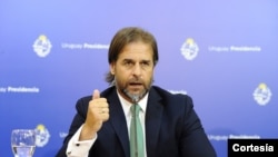El presidente uruguayo Lacalle Pou en una conferencia de prensa el 23 de enero de 2021.