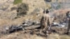 巴基斯坦士兵站在一架印度战斗机残骸旁。（2019年2月27日）