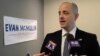 Third party candidate Evan McMullin, an independent, talks to the press as he campaigns in Salt Lake City, Utah, Oct. 12, 2016. 