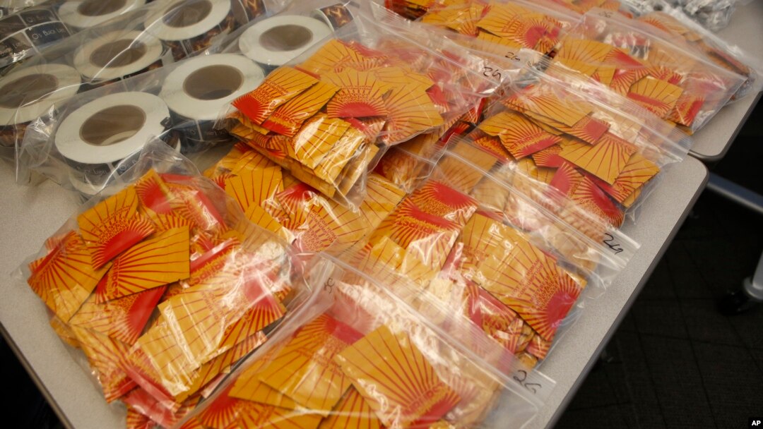 FILE - Confiscated synthetic drugs are seen on display.
