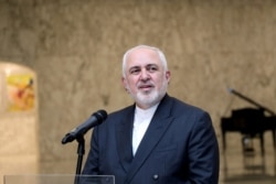 FILE - Iran's Foreign Minister Mohammad Javad Zarif speaks at the presidential palace in Baabda, Lebanon, Aug. 14, 2020. (Dalati Nohra/Handout via Reuters)