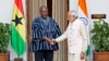 President of Ghana John Dramani Mahama (l) shakes hands with Indian Prime Minister Narendra Modi, before a bilateral meeting on the sidelines of the India Africa Forum Summit, in New Delhi, India, Oct. 28, 2015. 