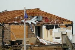 A damaged home is shown Aug. 28, 2020, in Hackberry, La., after Hurricane Laura move through the area Thursday.