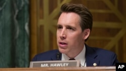 美國聯邦參議員霍利（Sen. Josh Hawley, R-Mo）在參議院司法委員會聽證會上進行質詢。（2019年3月6日）