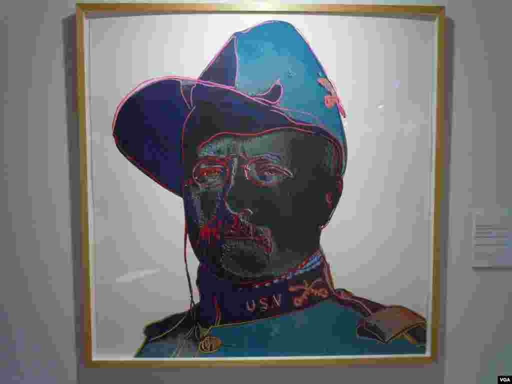 "Teddy Roosevelt," part of Andy Warhol’s series, "Cowboys and Indians," from 1986. (VOA/J.Taboh)