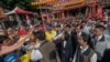 2019年4月7日，台湾总统蔡英文在台中市大甲区镇澜宫参与首日妈祖南下绕境活动(台湾总统府提供)