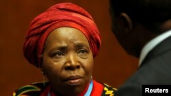 FILE - Nkosazana Dlamini-Zuma, then head of the African Union Commission, attending a news conference at the European headquarters of the United Nations in Geneva, Switzerland, May 24, 2016. 