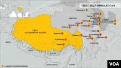 Locations of self-immolations in Tibet