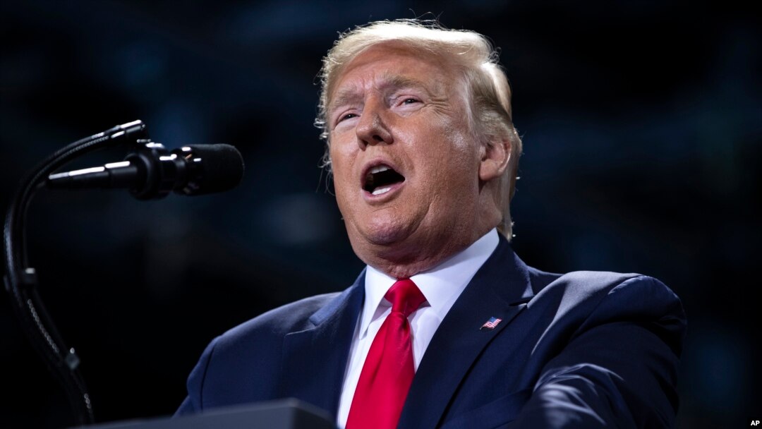 President Donald Trump speaks during a campaign rally at Kellogg Arena, Dec. 18, 2019, in Battle Creek, Mich.