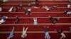 Beberapa pria Muslim beristirahat setelah usai salat Jumat pertama di bulan puasa Ramadan di Masjid Istiqlal di Jakarta. (Tatan Syuflana/AP)&nbsp;