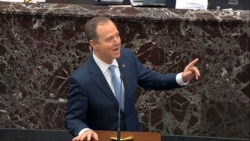 In this image from video, impeachment manager Rep. Adam Schiff speaks during the impeachment trial of President Donald Trump, in the Senate, at the Capitol in Washington, Jan. 21, 2020.