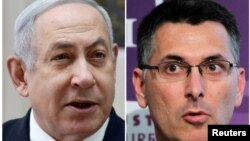 រូបឯកសារ៖ រូប​ថត​លោក Benjamin Netanyahu (ឆ្វេង) និង​លោក Gideon Saar សមាជិក​គណបក្ស Likud។