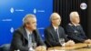 El ministro del Interior de Uruguay, Jorge Larrañaga, (izquierda) junto a autoridades de la cartera de Estado. [Foto: Leonardo Luzzi/VOA]