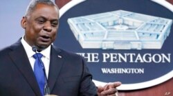 El secretario de Defensa de EE. UU., Lloyd Austin, habla durante una sesión informativa en el Pentágono, en las afueras de Washington, el 6 de mayo 2021.