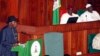 FILE - Nigeria's President Goodluck Jonathan (L) presents the 2013 budget proposal as Senate President David Mark (C) and House speaker Aminu Tambuwal look on at a joint sitting of the parliament in the capital Abuja, October 2012.