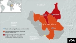Peta wilayah Sudan Selatan.