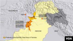 Peta wilayah Khyber di Waziristan Utara dan Selatan, Pakistan