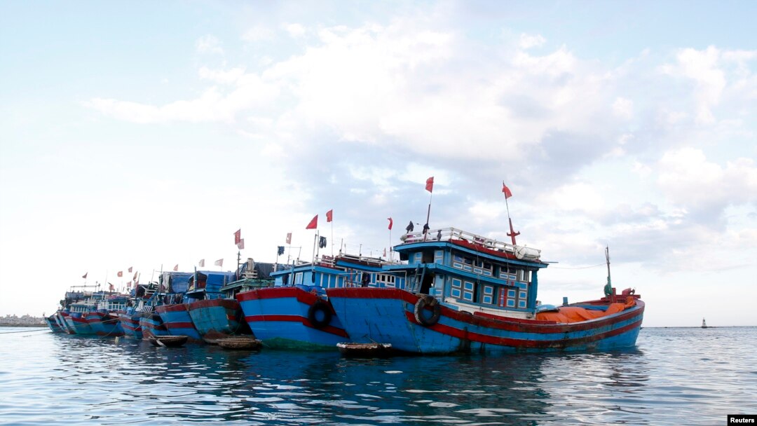FILE - Fishing boats anchor near Ly Son island, in Vietnam's central Quang Ngai province.