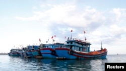 FILE - Fishing boats anchor near Ly Son island, in Vietnam's central Quang Ngai province.