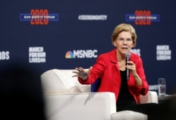 U.S. Democratic presidential candidate Senator Elizabeth Warren (D-MA) responds to a question during a gun safety forum in Las Vegas, Nevada, Oct. 2, 2019.