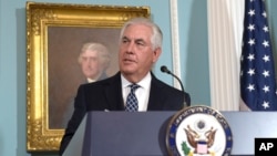 Secretary of State Rex Tillerson responds to a question about North Korea after speaking on the release of the 2016 annual report on International Religious Freedom, Aug. 15, 2017, at the State Department in Washington. 