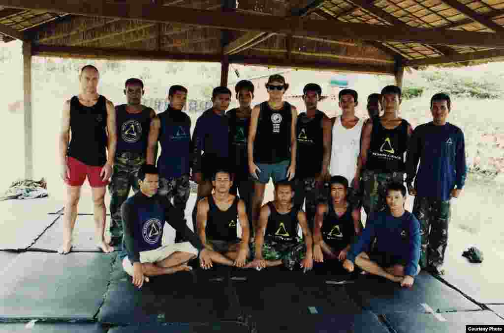 Peter Maguire, a former American journalist in Cambodia, post a photo with his Jiu Jitsu trainees in Cambodia in 1990s. (Courtesy photo/ Peter Maguire's archive) 