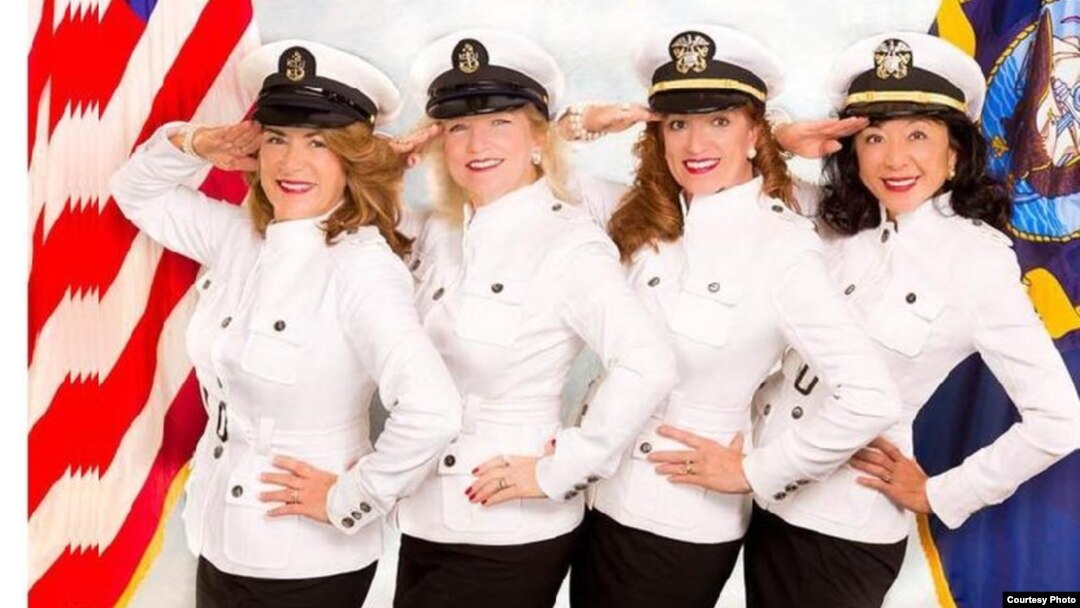 The Swingin' Blue Stars, (from left) Sandy Lewis, Nancy Cardoza, Cindy Merino and Cindy Shon, began singing to ease their anxiety after their sons were deployed to the war zone. (Photo by James Baka at Merx Studios) 